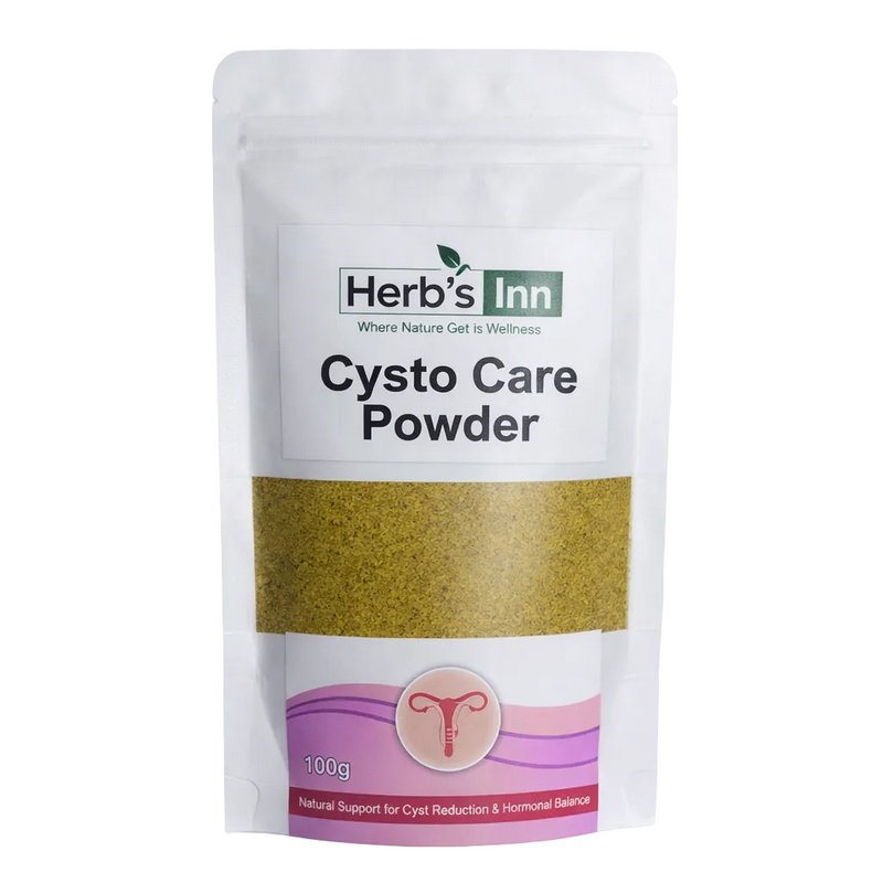 Herb's Inn Cysto Care Powder packaging on a white background